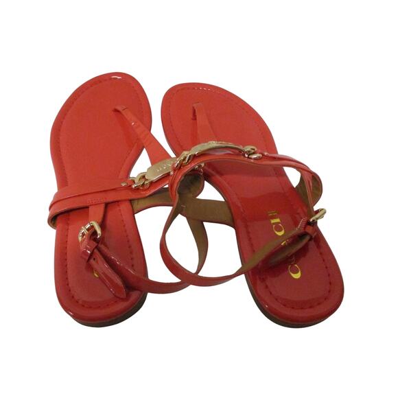 Coach CATERINE Thong Sandals – Coral Patent Gold Hardware Sz 7.5 - Picture 4 of 8